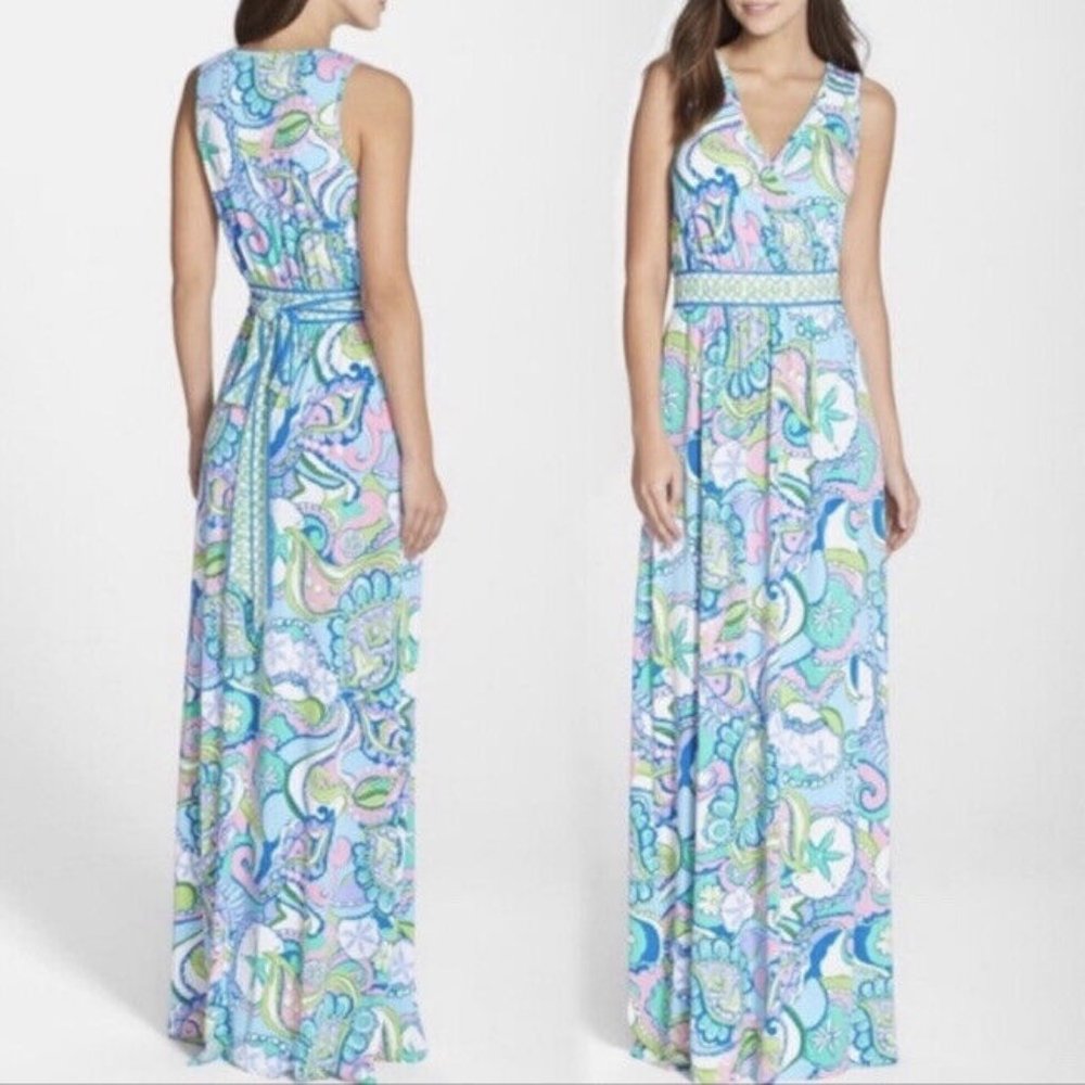 HTF Lilly Pulitzer BELLINA Conch Republic SEASHELL Maxi Wrap Dress XL EUC